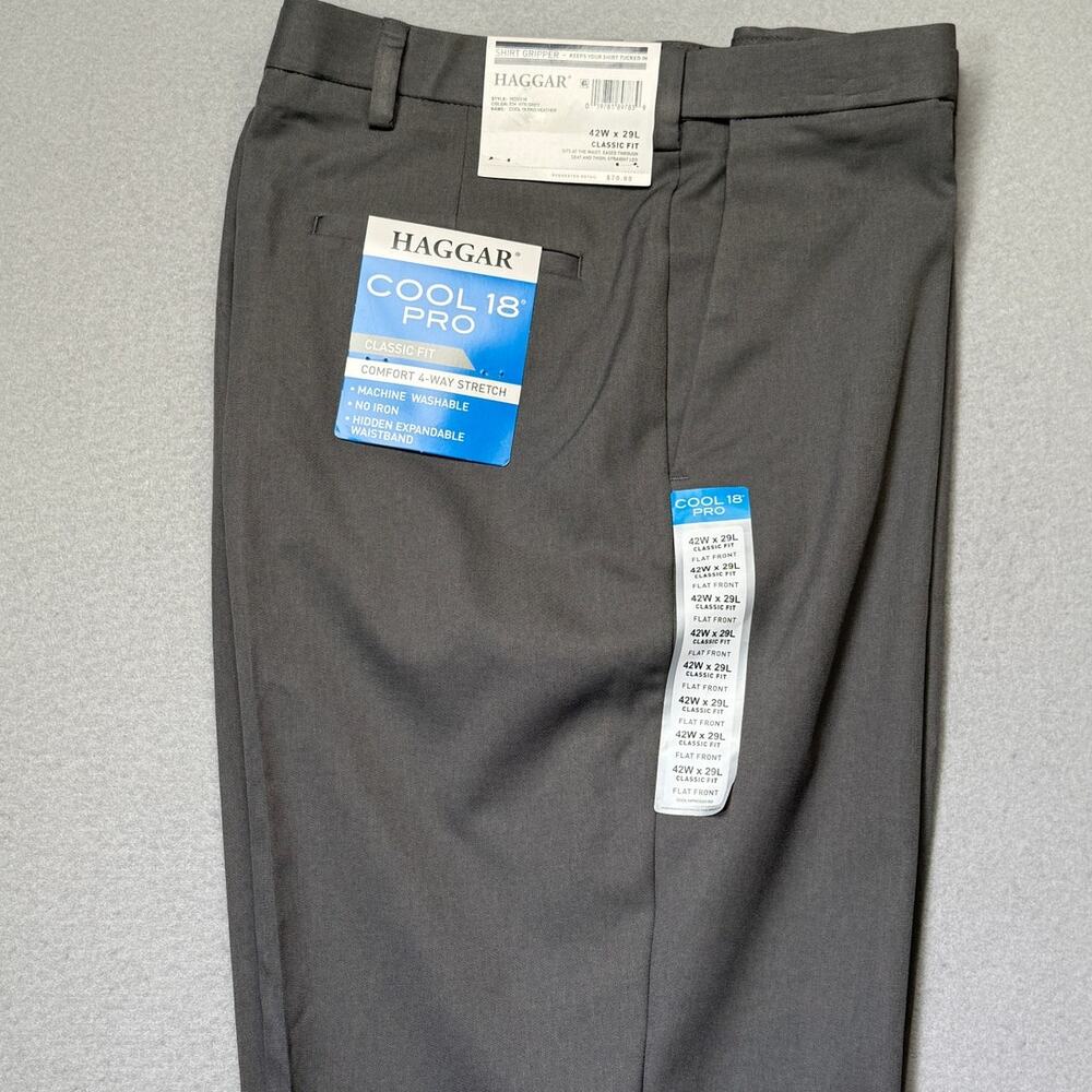 Haggar Men's Cool 18 PRO Expandable Waist Dress Pants Gray 42x29 $70